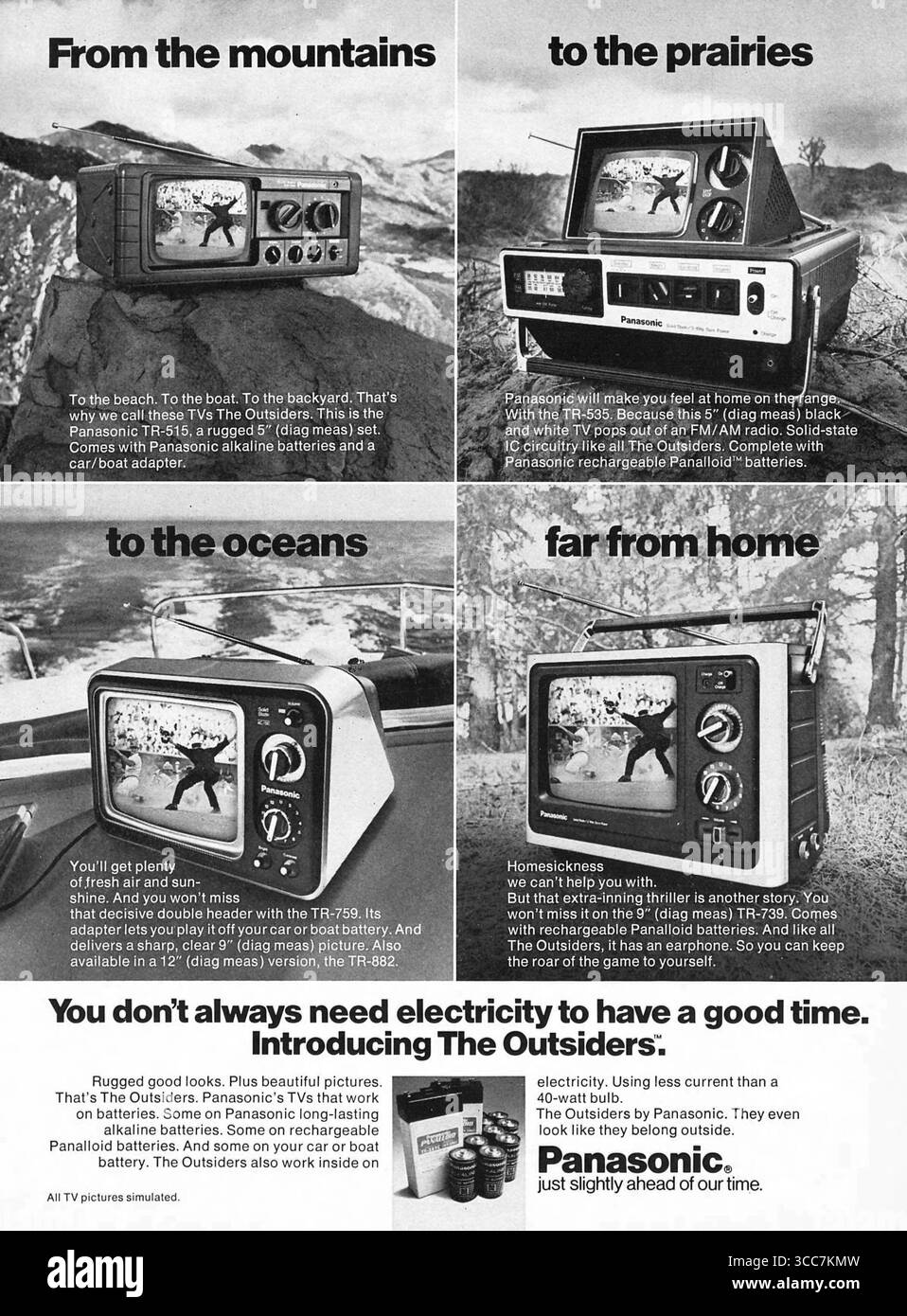 1976 Panasonic's Werbespot für tragbare Fernseher der Außenstehenden Stockfoto