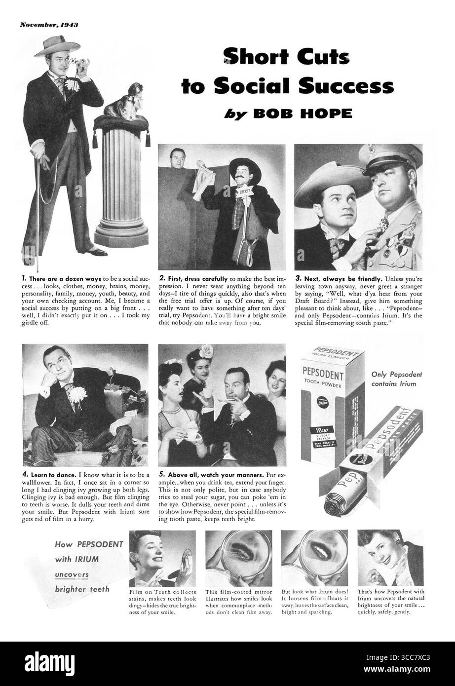 1943 Pepsodent Tooth Powder mit Bob Hope Abkürzungen zum Erfolg Stockfoto