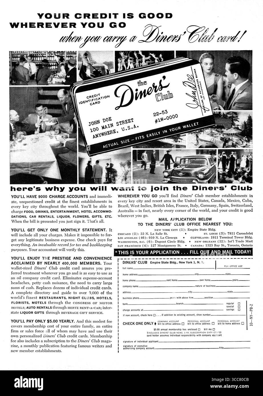 1957 Diners Club New York Kreditkartenanzeige Stockfoto