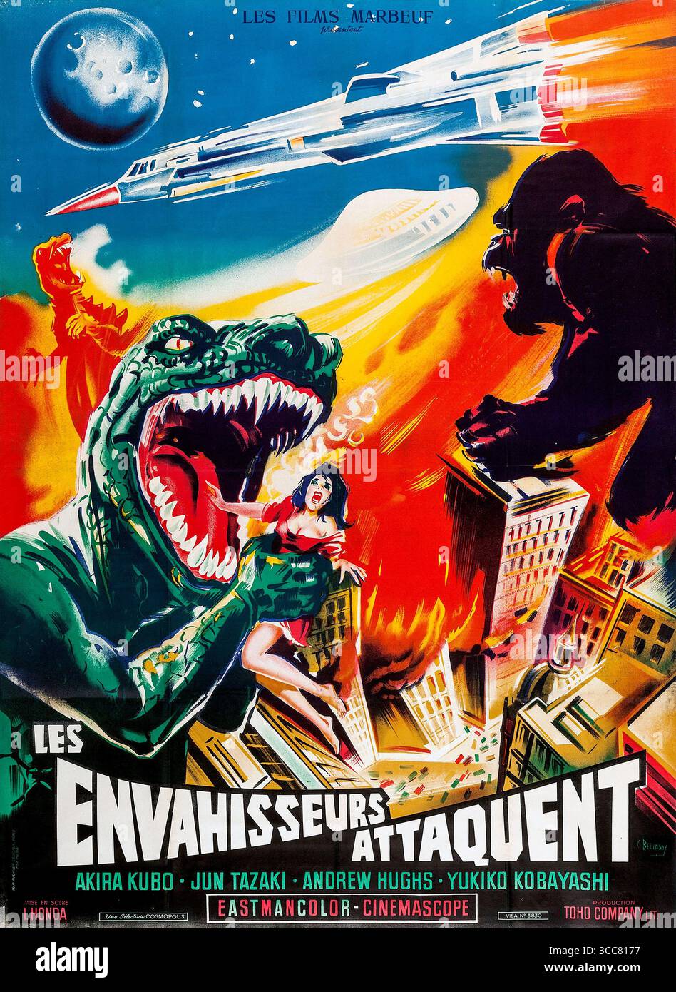 1968 französisches Poster für den japanischen Science-Fiction-Film Destroy All Monsters, ursprünglich Kaijū Sōshingeki Stockfoto