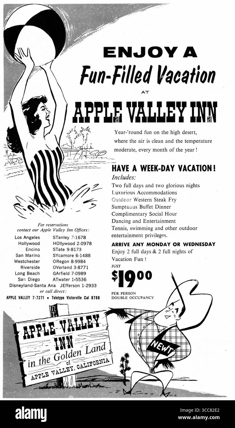 1957 Apple Valley Inn California Werbespot Stockfoto