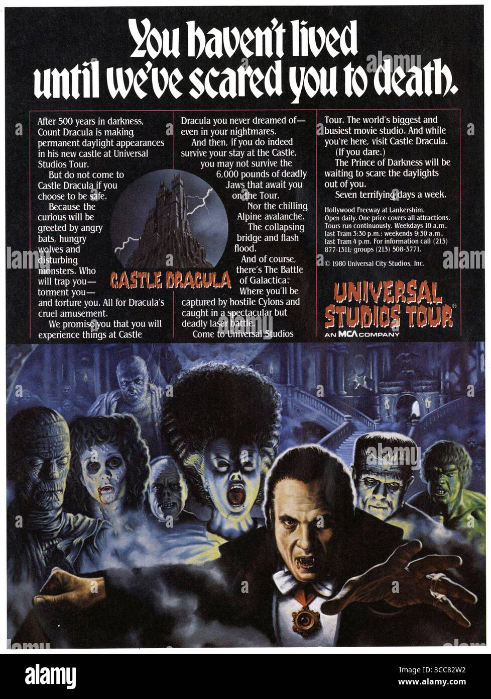 1980 Castle Dracula bei Universal Studios Tour Werbespot Stockfoto