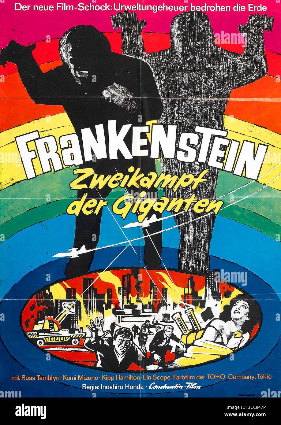 1966 deutsches Poster zum Krieg der Gargantuas (Frankensteins Monster: Sanda vs. Gaira) Stockfoto