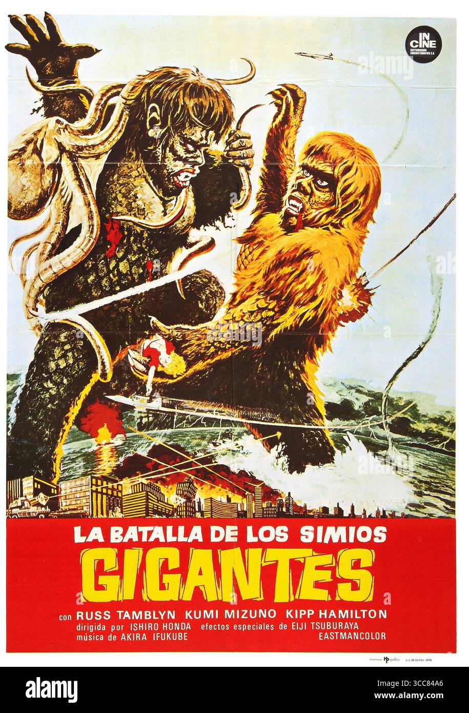 1966 spanisches Poster für den japanischen kaiju-Film der Krieg der Gargantuas, auch bekannt als Frankensteins Monster: Sanda gegen Gaira in Japan und La batalla de los simios gigantes in Spanisch Stockfoto