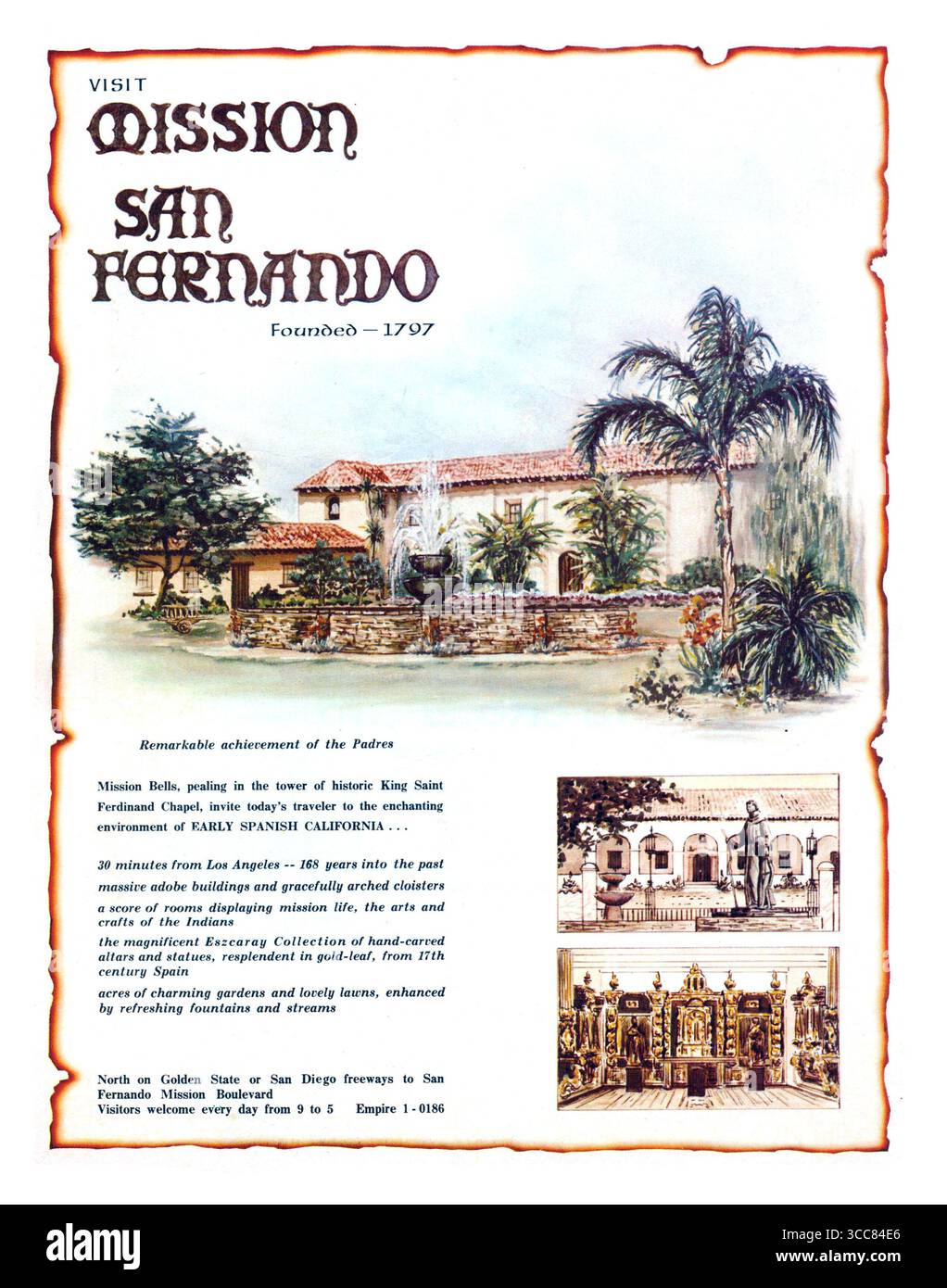 1965 Besuchen Sie Mission San Fernando ad, eine historische spanische Mission in der Mission Hills Gemeinde Los Angeles, Kalifornien Stockfoto