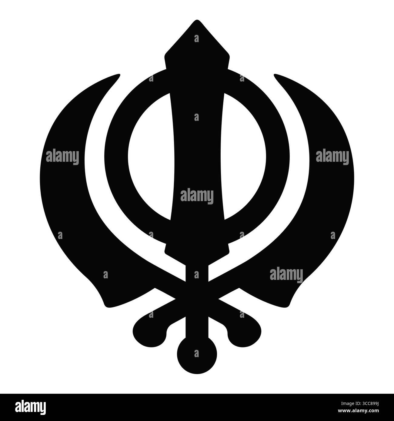 Khanda, Symbol des Sikhismus. Einfaches, stilisiertes Schwarz-weiß-Symbol. Vektor-Clipart-Illustration. Stock Vektor
