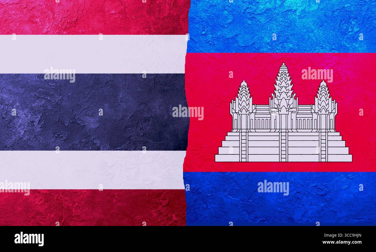 Thailand vs kambodscha Flaggenstaat Nationalstaat gebrochen siam khmer Regierung politischer Konflikt Krieg Karte asean Krisenarmee Militär loas Malasie Waffe Intern Stockfoto
