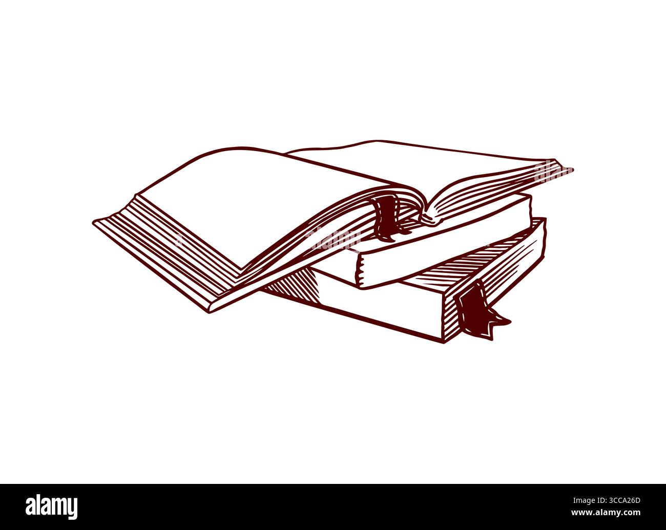 Bücher. Öffnen und Schließen mit Lesezeichen. Handgezeichnete einfache Vektor-Clip-Kunst von Schreibwaren für Banner für Back to School und Teachers Day. Stock Vektor