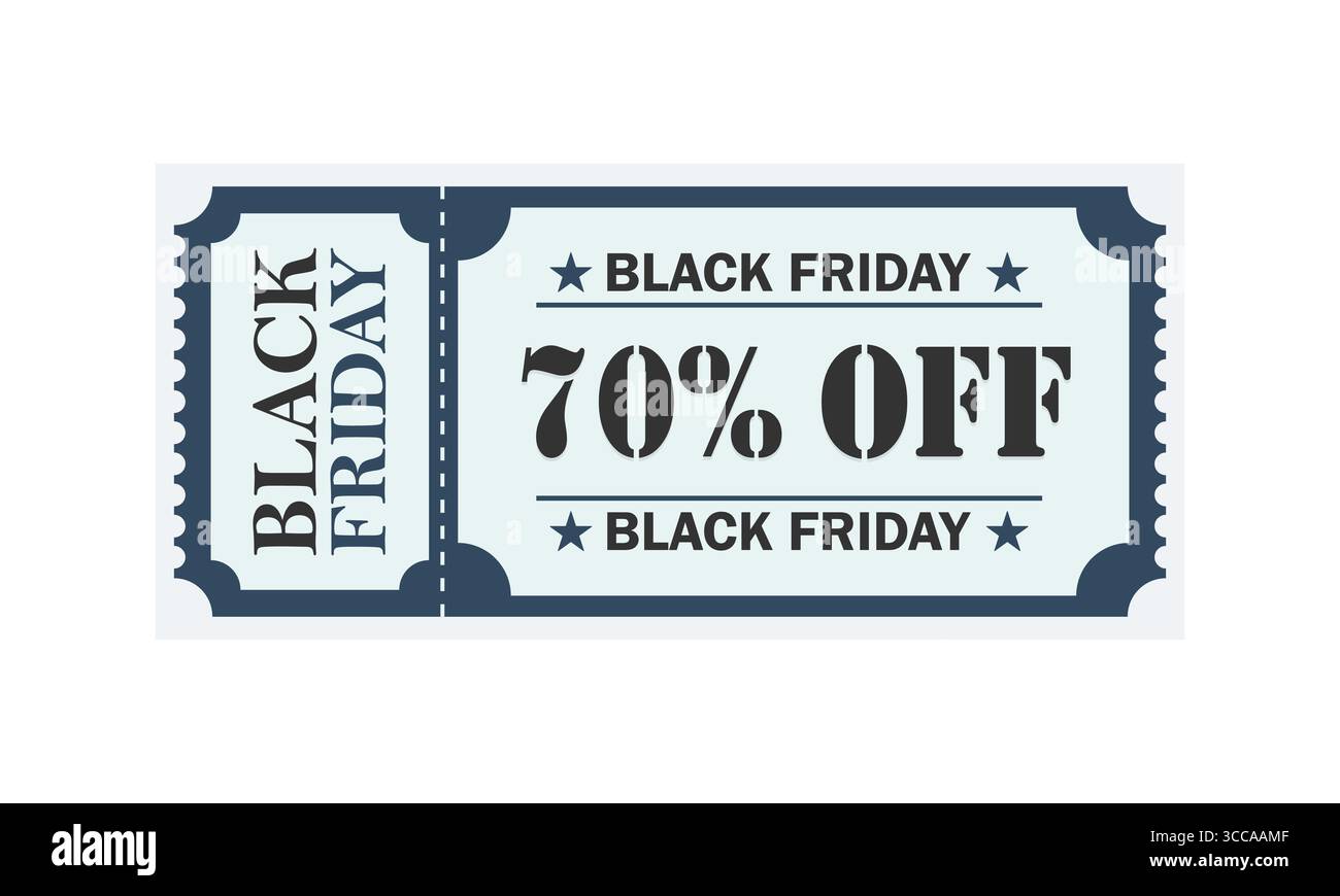Black Friday 70 % Rabatt Auf Ticket – Bold Promo Coupon Stock Vektor