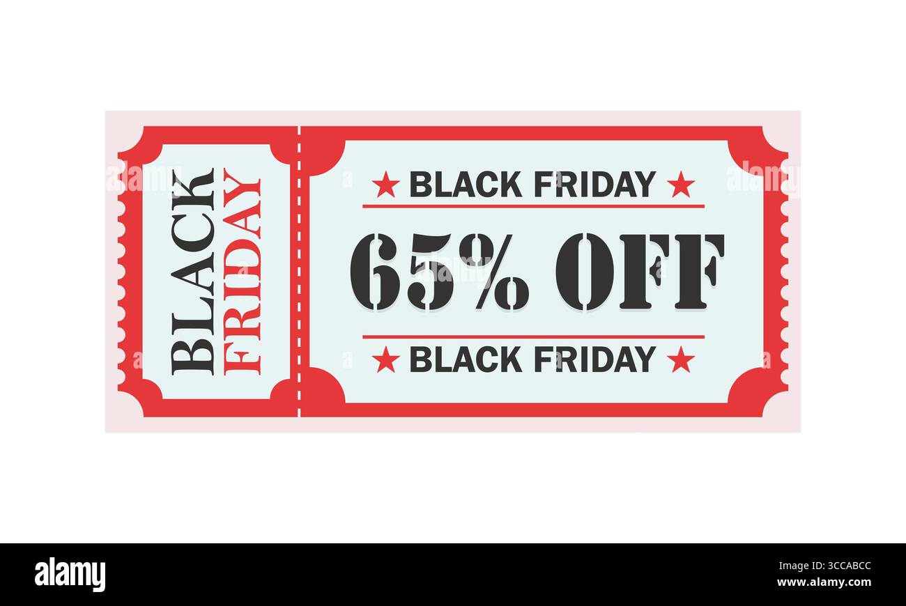 Black Friday 65 % Rabatt Auf Ticket – Red Border Promo Coupon Stock Vektor