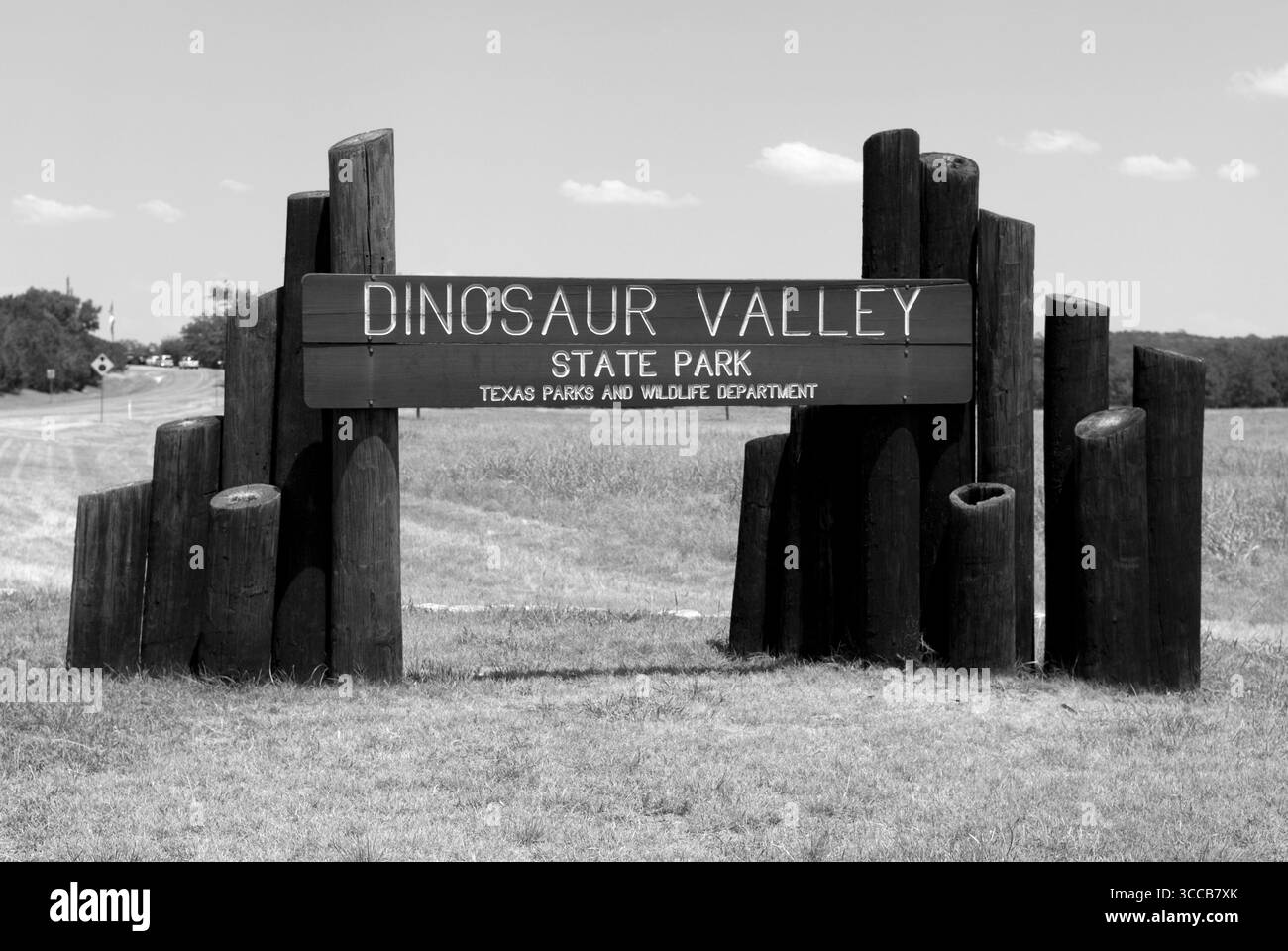 Dinosaur Valley State Park Schild in Glen Rose, Texas. USA. Stockfoto