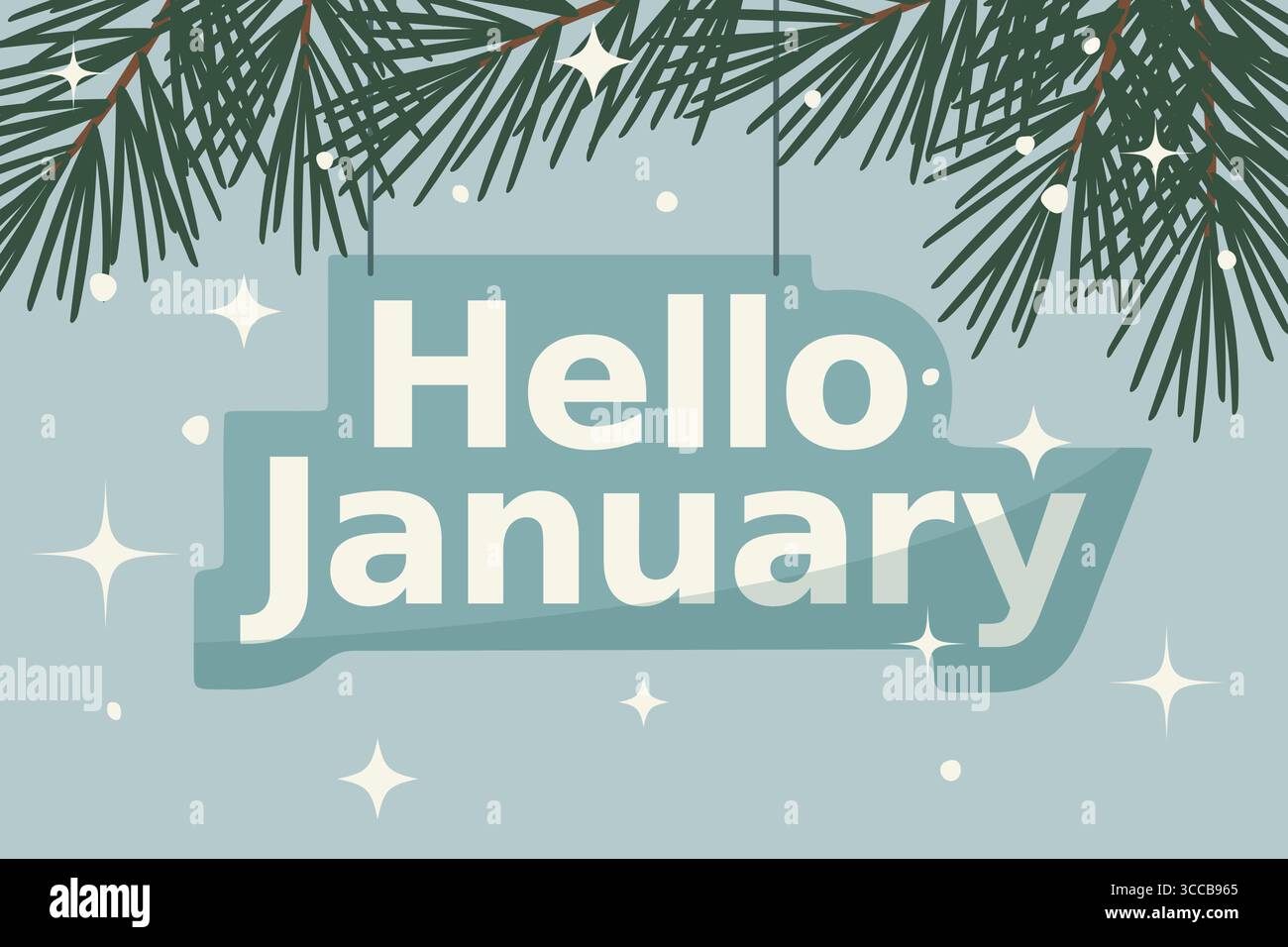 hallo januar Banner und Schneeflocken, Tannenzweige und Sterne- Vektor Illustration Stock Vektor