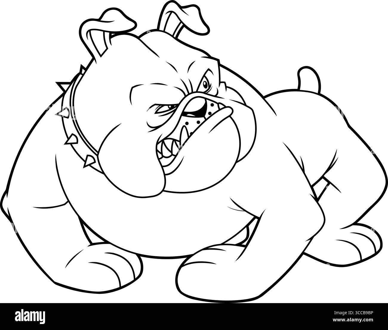Angry Gray Bulldog Cartoon Charakter bereit zum Kampf – Schwarz-weiß-Vektor handgezeichnete Illustration isoliert auf transparentem Hintergrund Stock Vektor