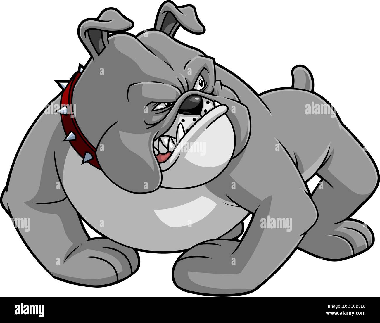 Angry Gray Bulldog Cartoon Charakter Bereit Zum Kampf – Vektor Hand Gezeichnete Illustration Isoliert Auf Transparentem Hintergrund Stock Vektor