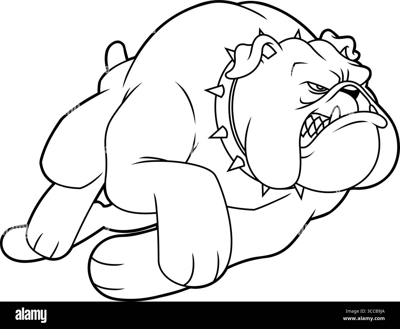 Angry Bulldog Cartoonfigur springt vorwärts – Schwarz-weiß-Vektor-handgezeichnete Illustration isoliert auf transparentem Hintergrund Stock Vektor