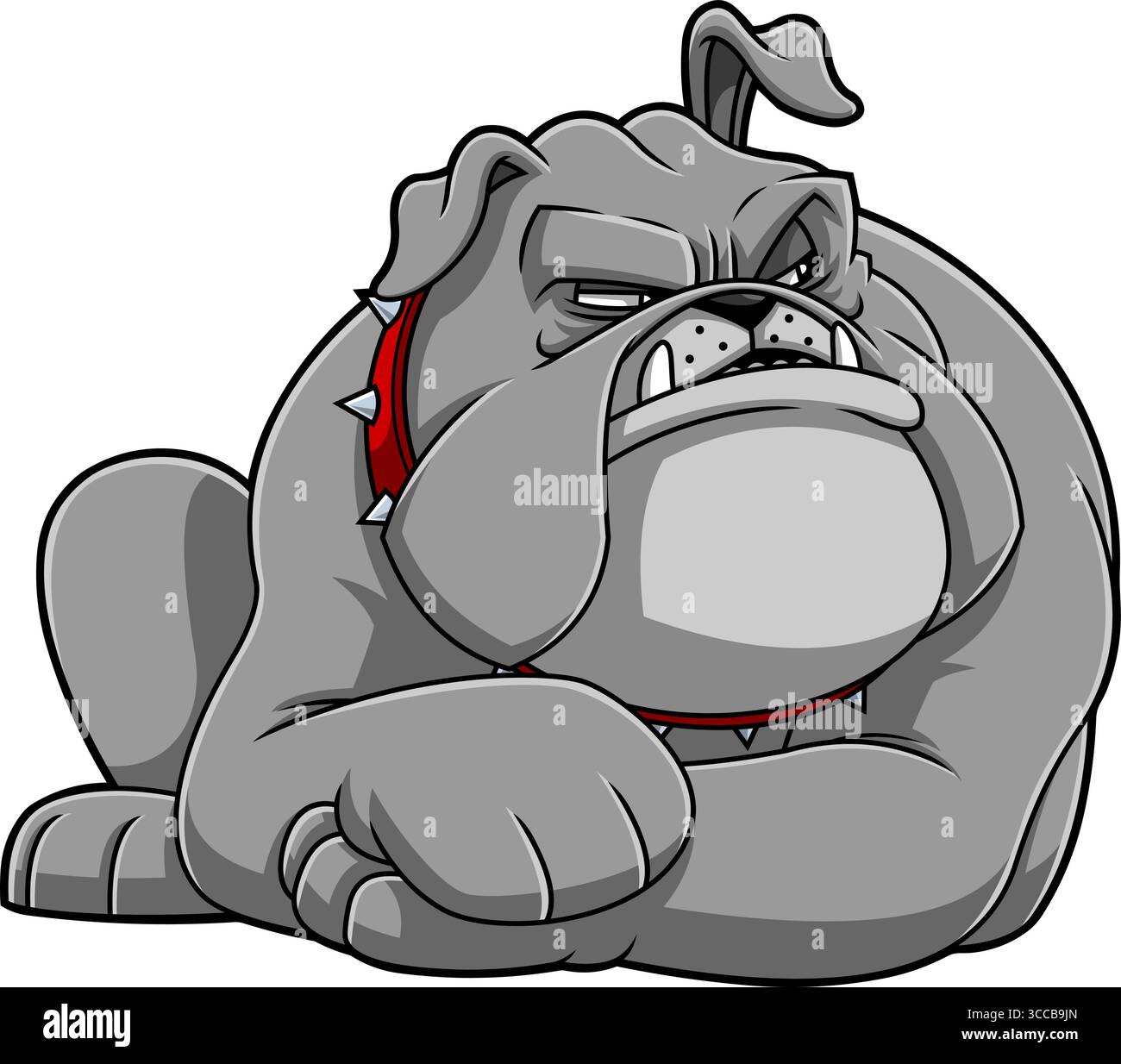 Tough Bulldog Cartoon Charakter liegend mit wütendem Gesicht – Vektor Hand gezeichnete Illustration isoliert auf transparentem Hintergrund Stock Vektor