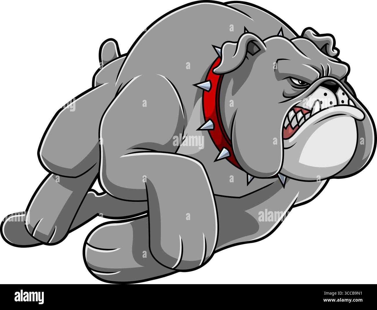 Angry Bulldog Cartoon Charakter Springt Aggressiv Nach Vorne – Vektor Hand Gezeichnete Illustration Isoliert Auf Transparentem Hintergrund Stock Vektor