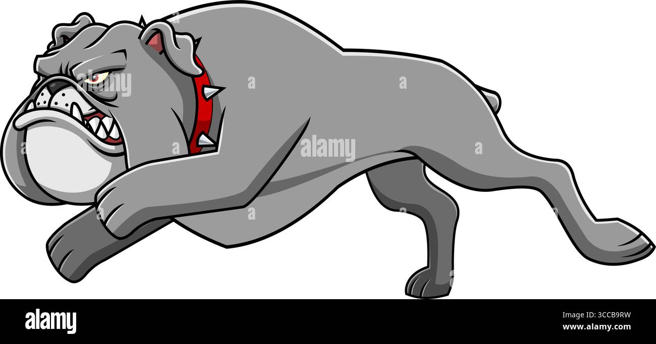 Angry Bulldog Cartoon Charakter Läuft Schnell – Vektor Hand Gezeichnete Illustration Isoliert Auf Transparentem Hintergrund Stock Vektor