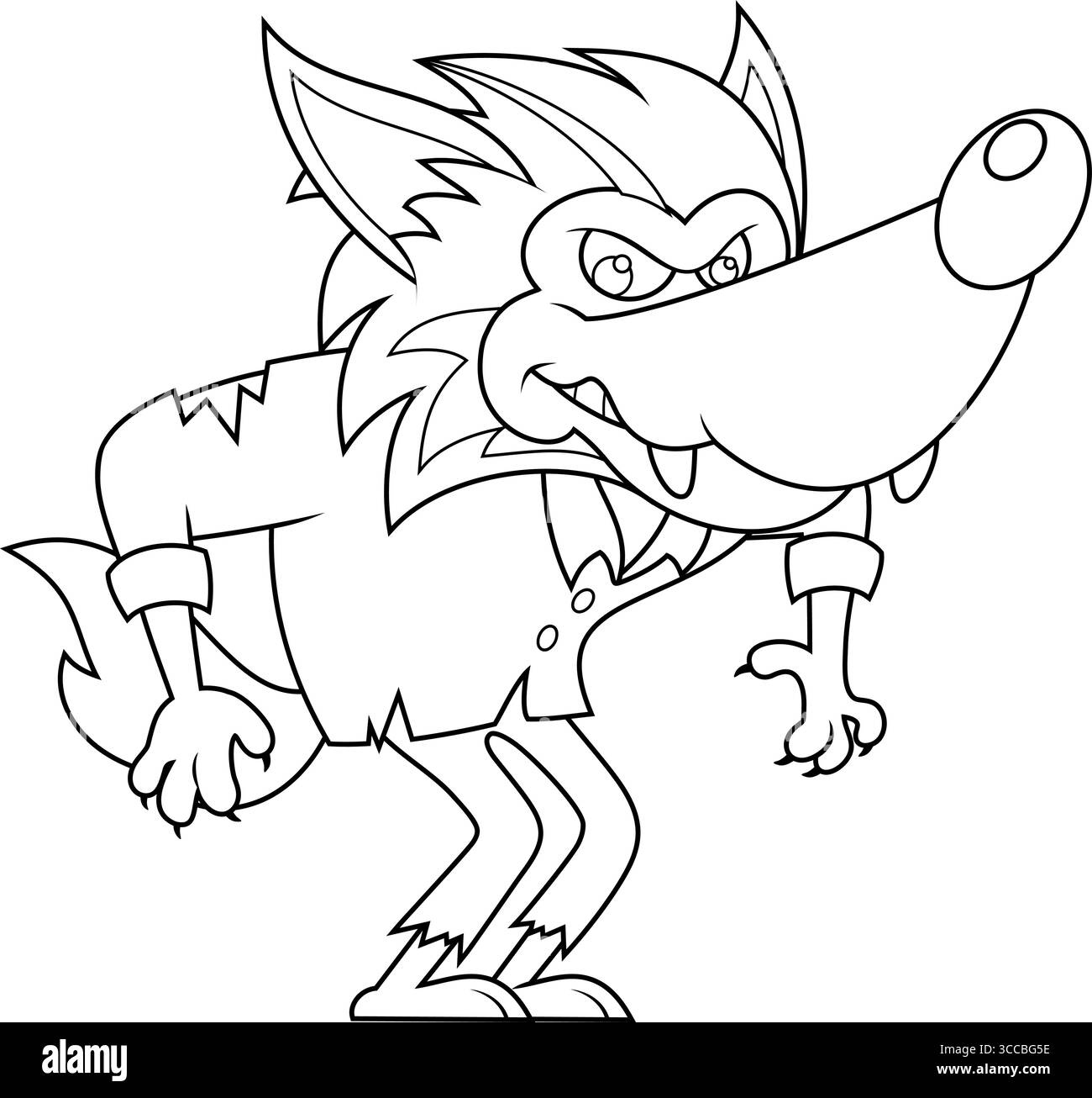 Die Niedliche Halloween-Werwolf-Zeichentrickfigur. Handgezeichnete Vektor-Illustration Isoliert Auf Transparentem Hintergrund Stock Vektor