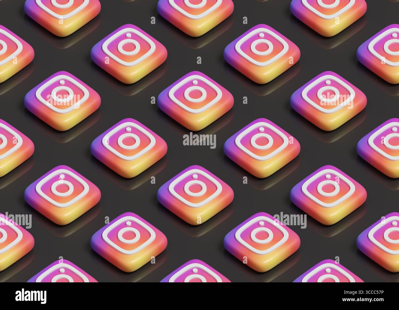 Buenos Aires, Argentinien; 11. August 2025: Isometrisches nahtloses Muster des Instagram-Logos. 3D-Abbildung. Stockfoto