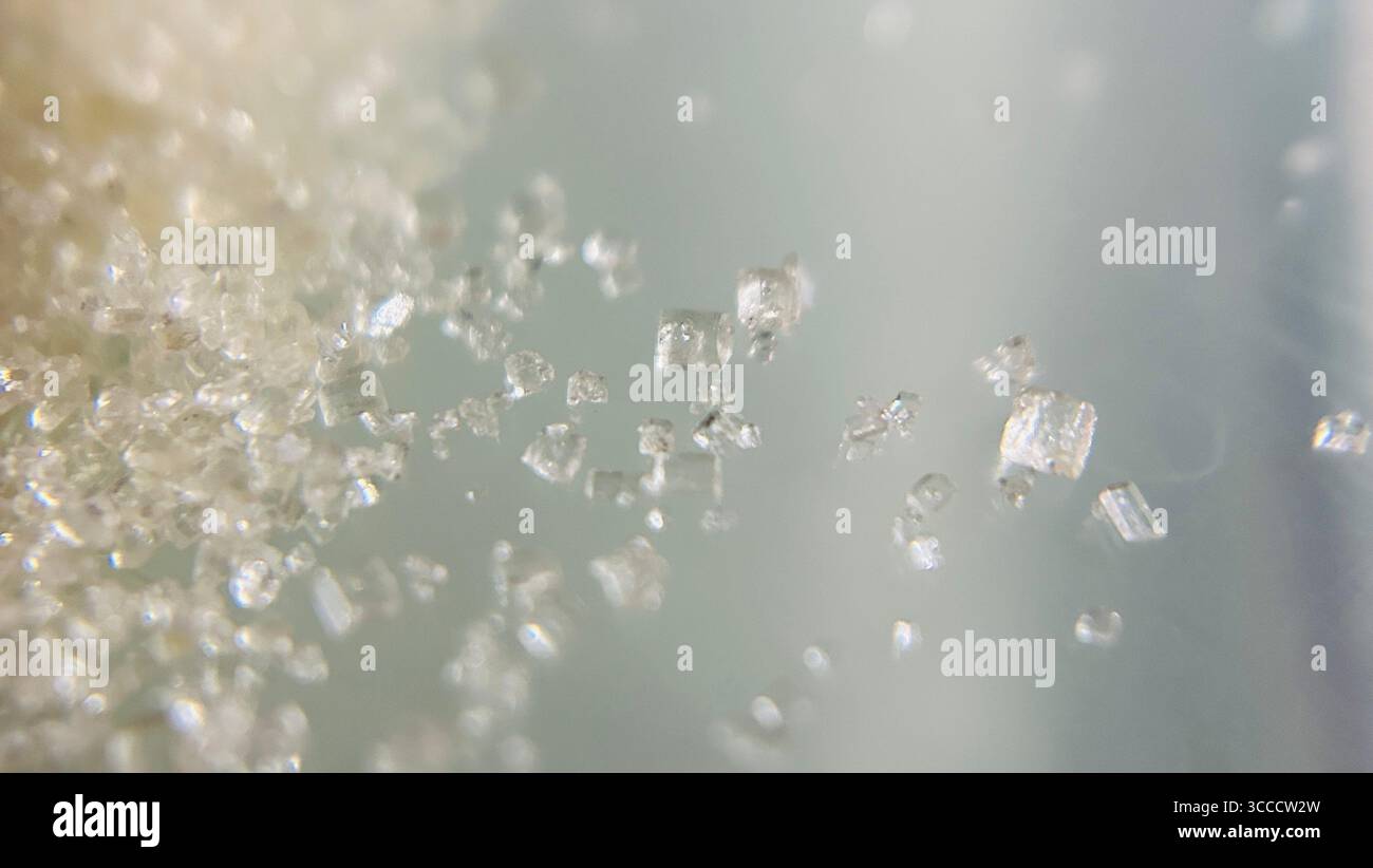 Nahtextur von Kristallzuckerkorn Stockfoto
