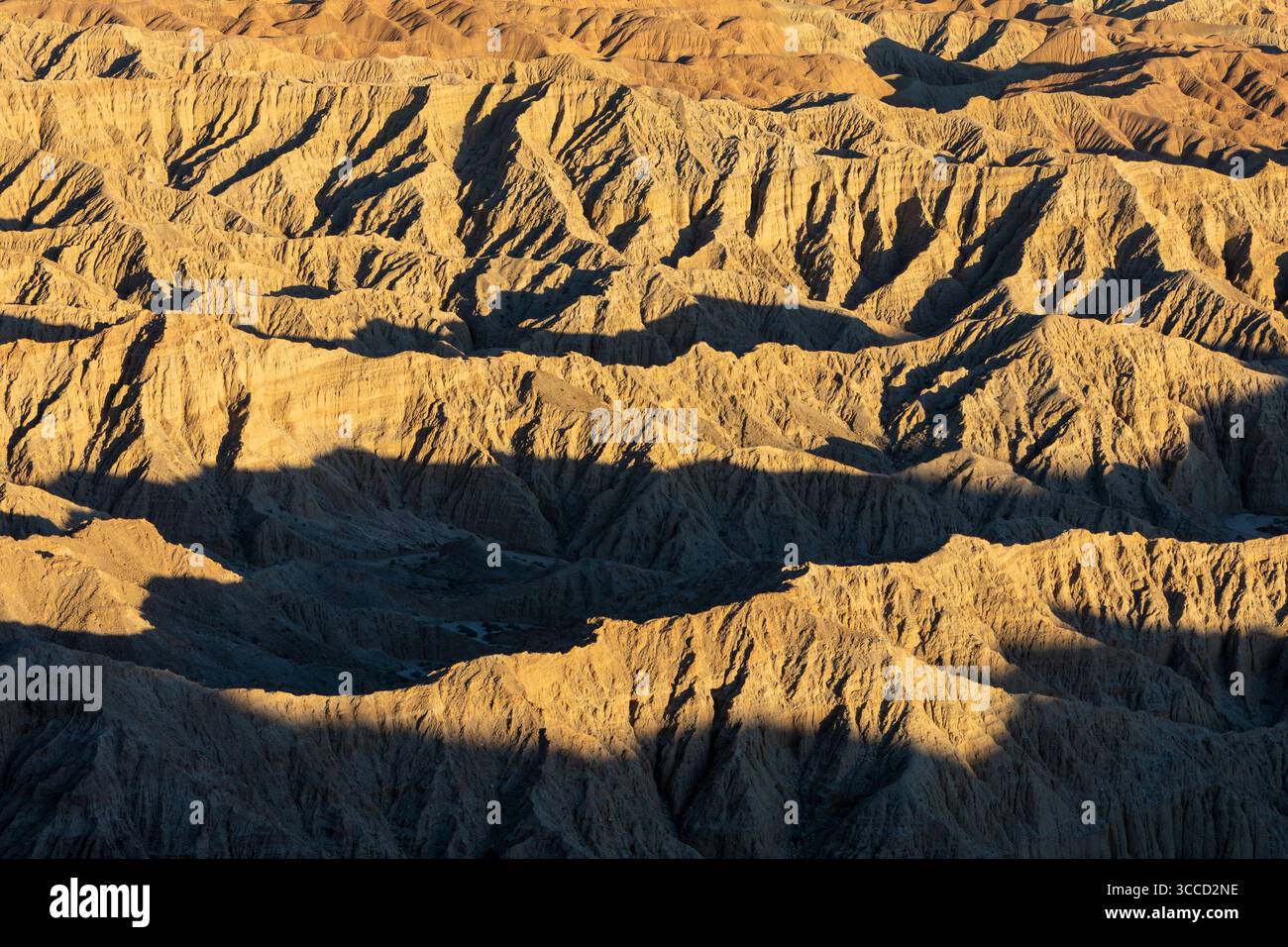 Am späten Nachmittag trifft Licht auf Borrego Badlands aus Sicht von Font's Point, Anza-Borrego Desert State Park, Kalifornien Stockfoto