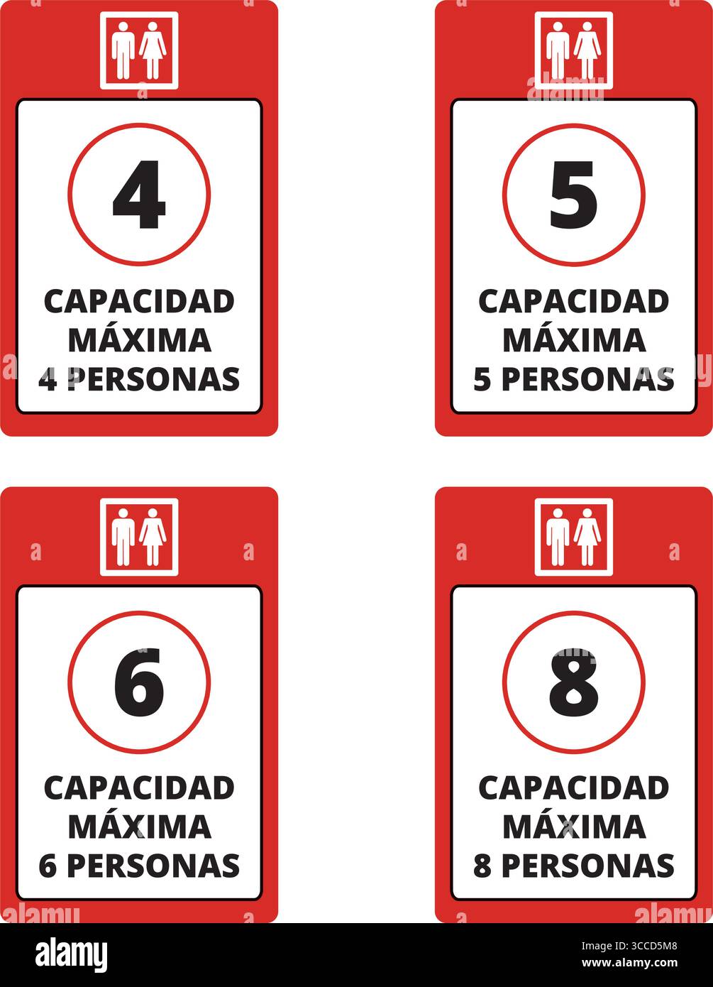 Vier rot-weiße Schilder für Fahrstuhlfahrer Stock Vektor