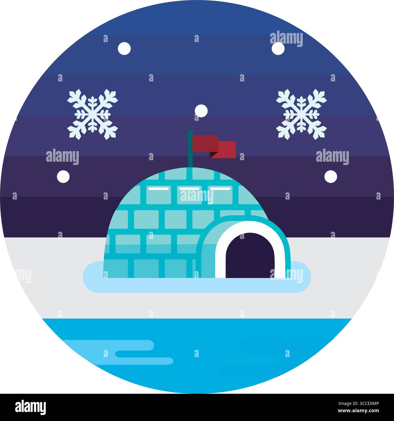 Iglu und Schneeflocken in der Nacht. Vektor Stock Vektor