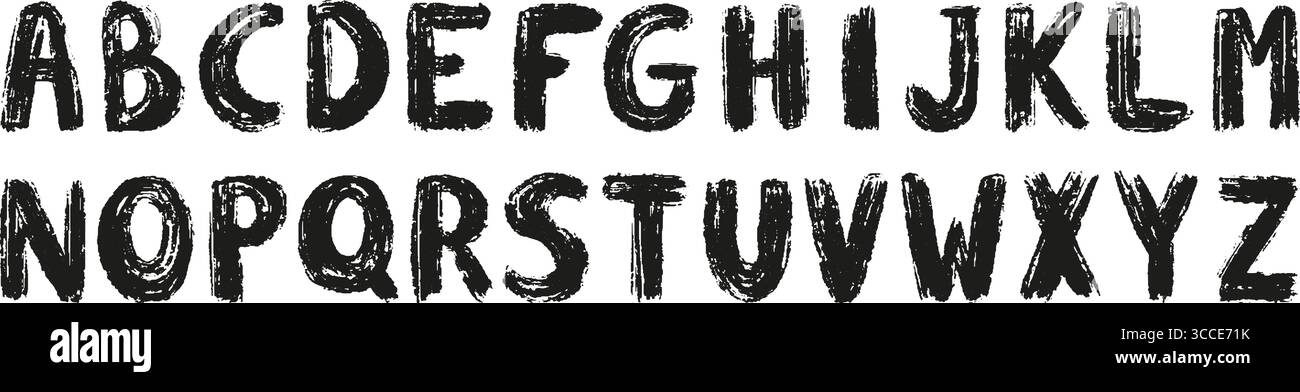 Pinsel Buchstaben. Grunge-Kopf-Buchstabe, lateinische Alphabettinte-Zeichnung. Handgezeichnete Schriftart für unterschiedliches Design, stilvolle Skizze schmutzige Elemente, neoterische Vektor Stock Vektor