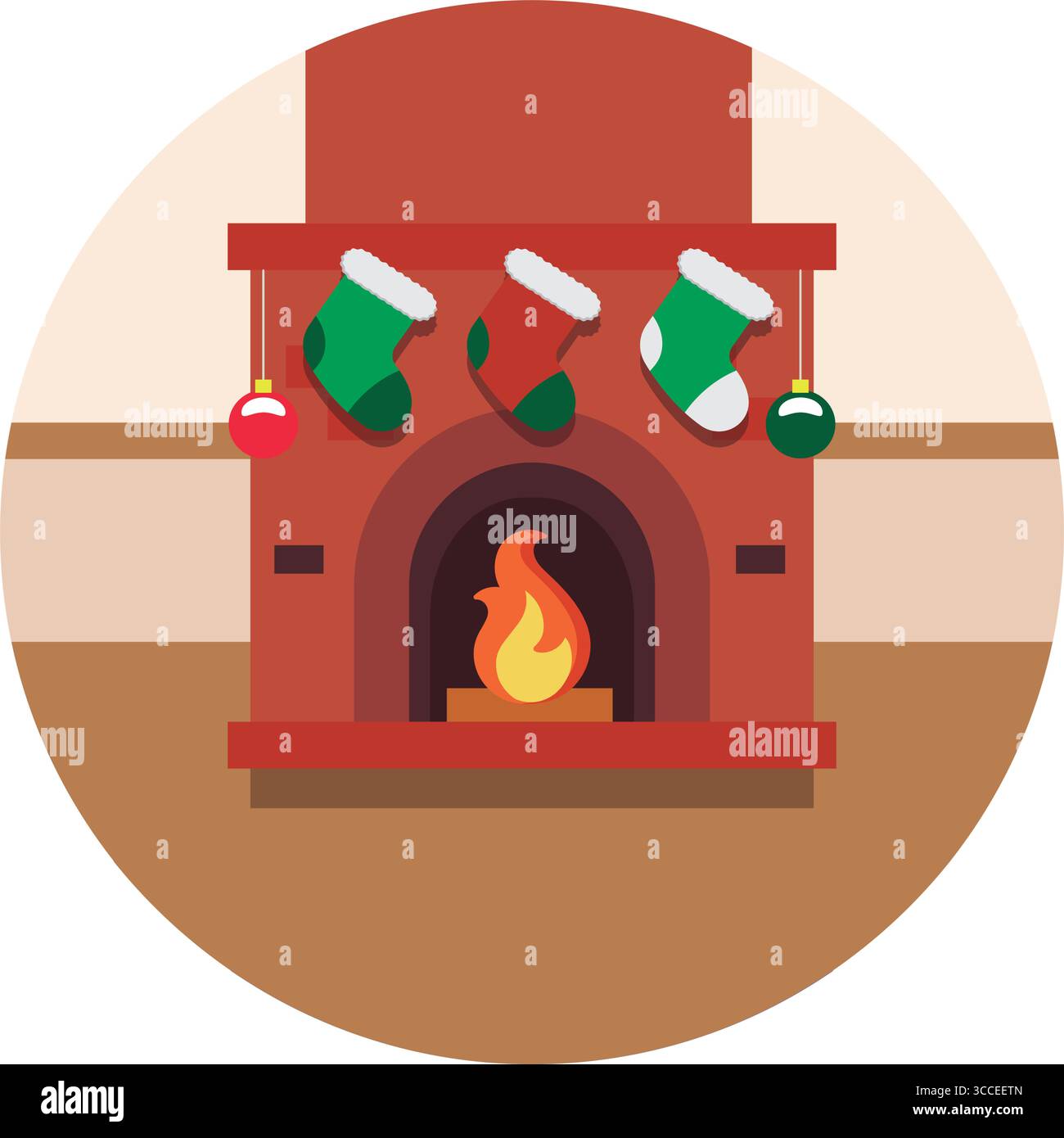 Kamin mit hängenden Strümpfen. Vektor Stock Vektor