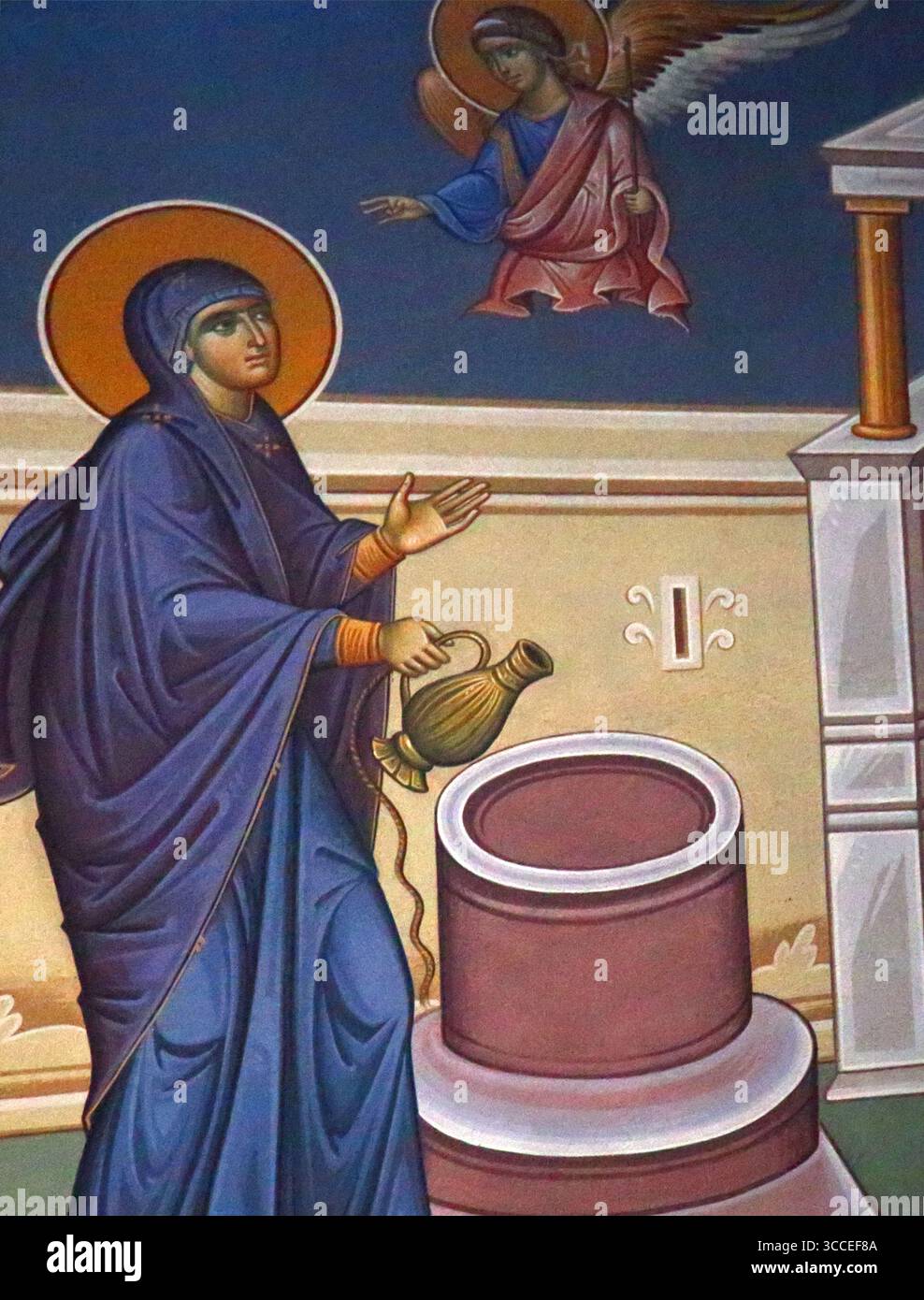 Ikone der Verkündigung von Engel Gabriel mit der Jungfrau Maria am Brunnen in der Himmelfahrt Mariens griechisch-orthodoxe Kirche Voula Griechenland Stockfoto Ikone der Verkündigung von Engel Gabriel mit der Jungfrau Maria am Brunnen in der Himmelfahrt Mariens griechisch-orthodoxe Kirche Voula Griechenland Stockfoto