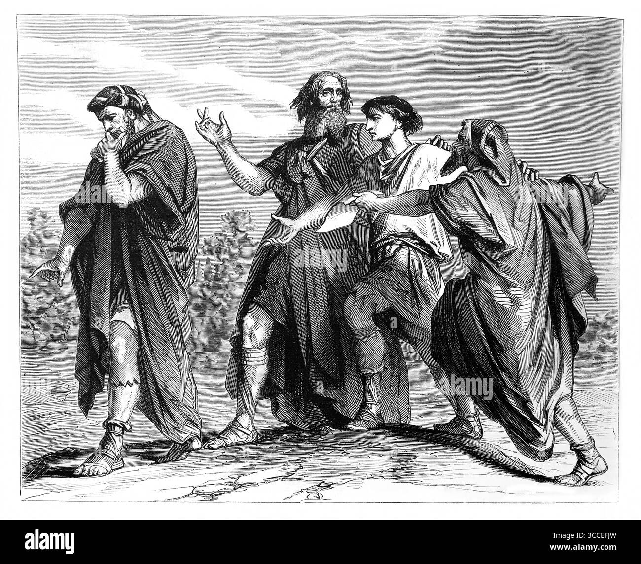 Illustration von Psalm CXLI.5: "Laß mich von den Gerechten belehren, und es soll Güte sein", der von den Gerechten beschimpft wird, die dem Gesetz von Anti folgen Stockfoto