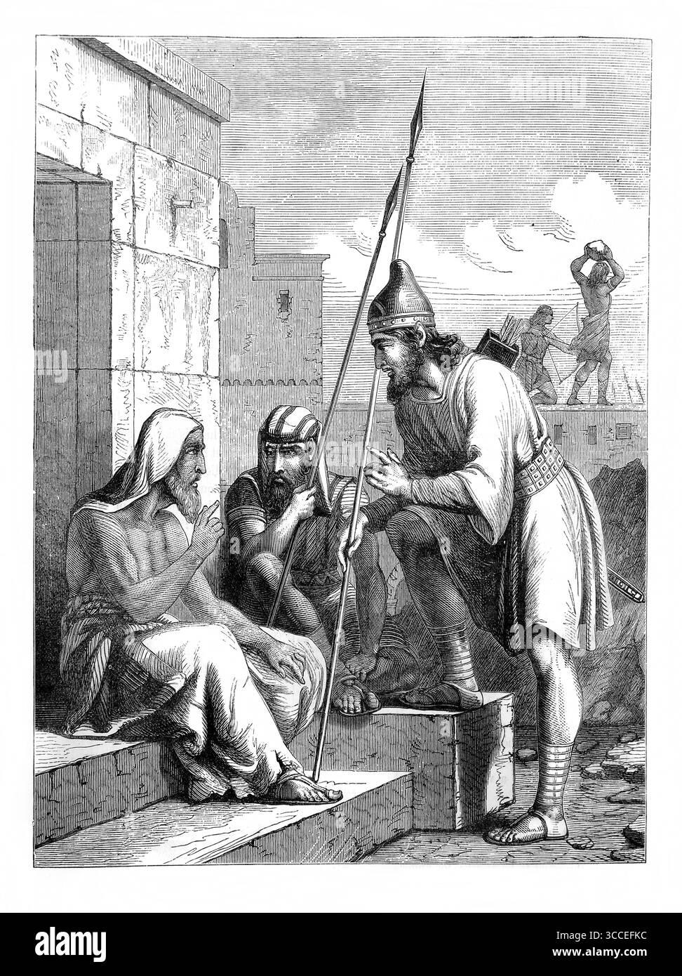 Illustration von Prediger IX.15 "es gab einen armen Weisen und er hat durch seine Weisheit die Stadt geliefert" - der arme Weise rettete die Stadt nicht ein Vermögen Stockfoto