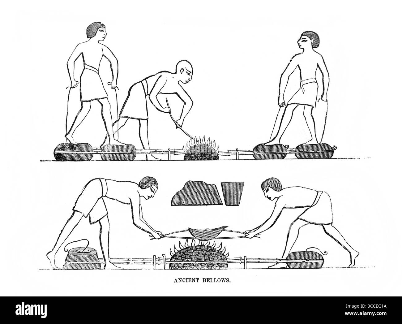 Illustration der alten Ägypter mit Balgen aus dem antiken 19. Jahrhundert die Bibel enthält das Alte und das neue Testament mit der Begründung Nr. Stockfoto