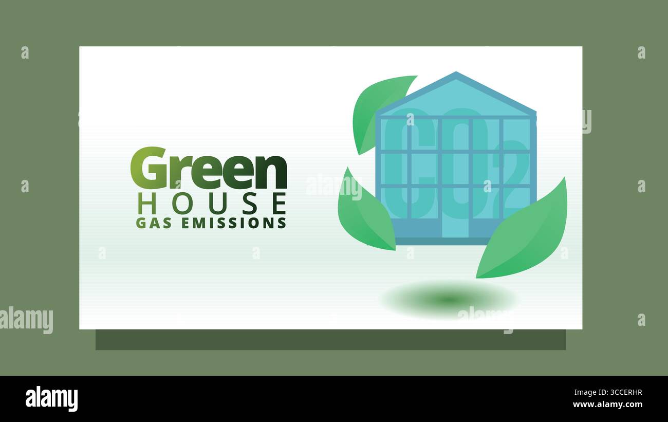 Konzept für Treibhausgasemissionen. Moderne, klare Bildschirmgrößenvorlage für Web- oder Präsentationsvektorillustration Stock Vektor