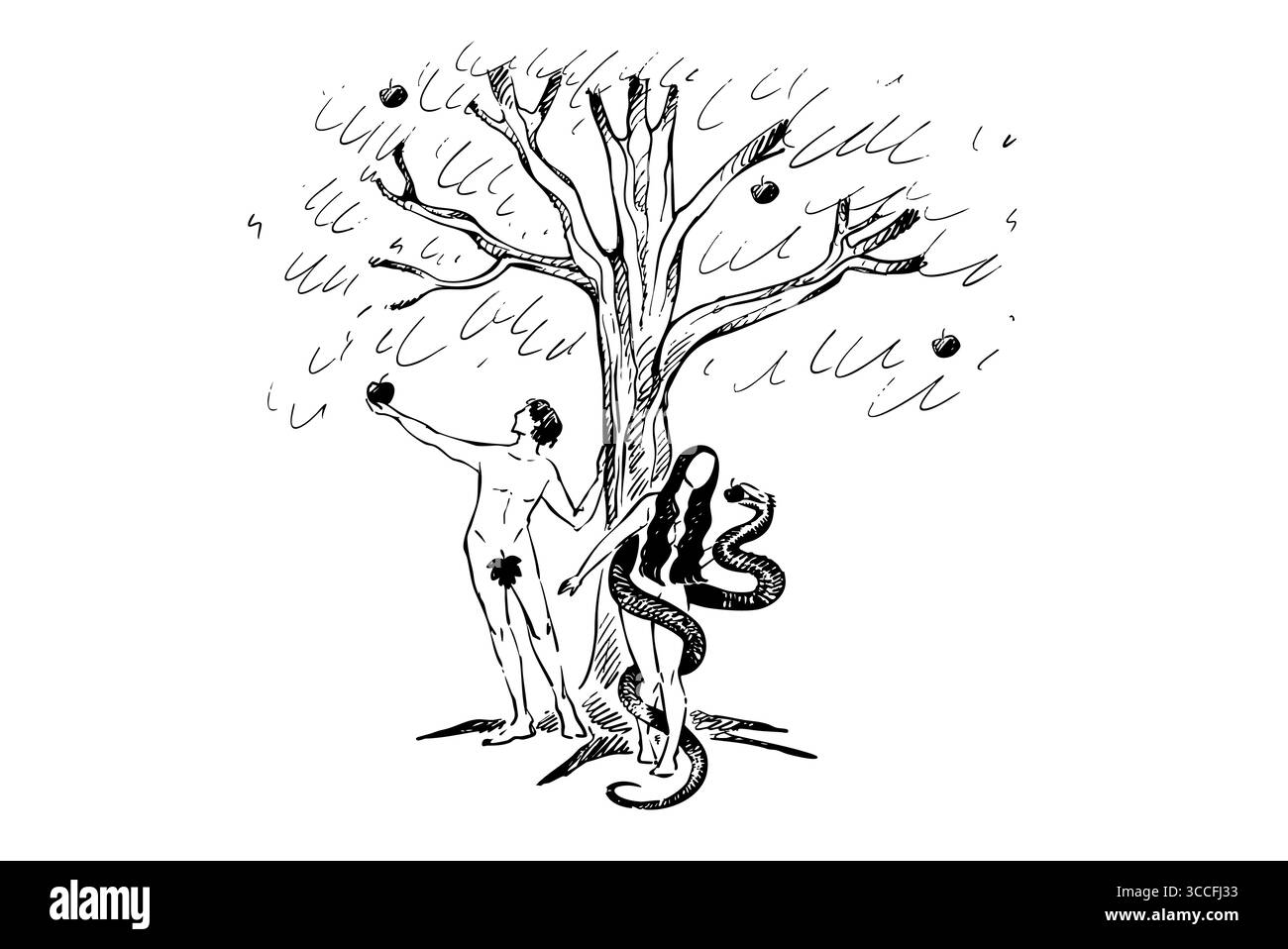Die Versuchung die Schlange und der Baum des Wissens, eine Geschichte von großer Bedeutung Stockfoto