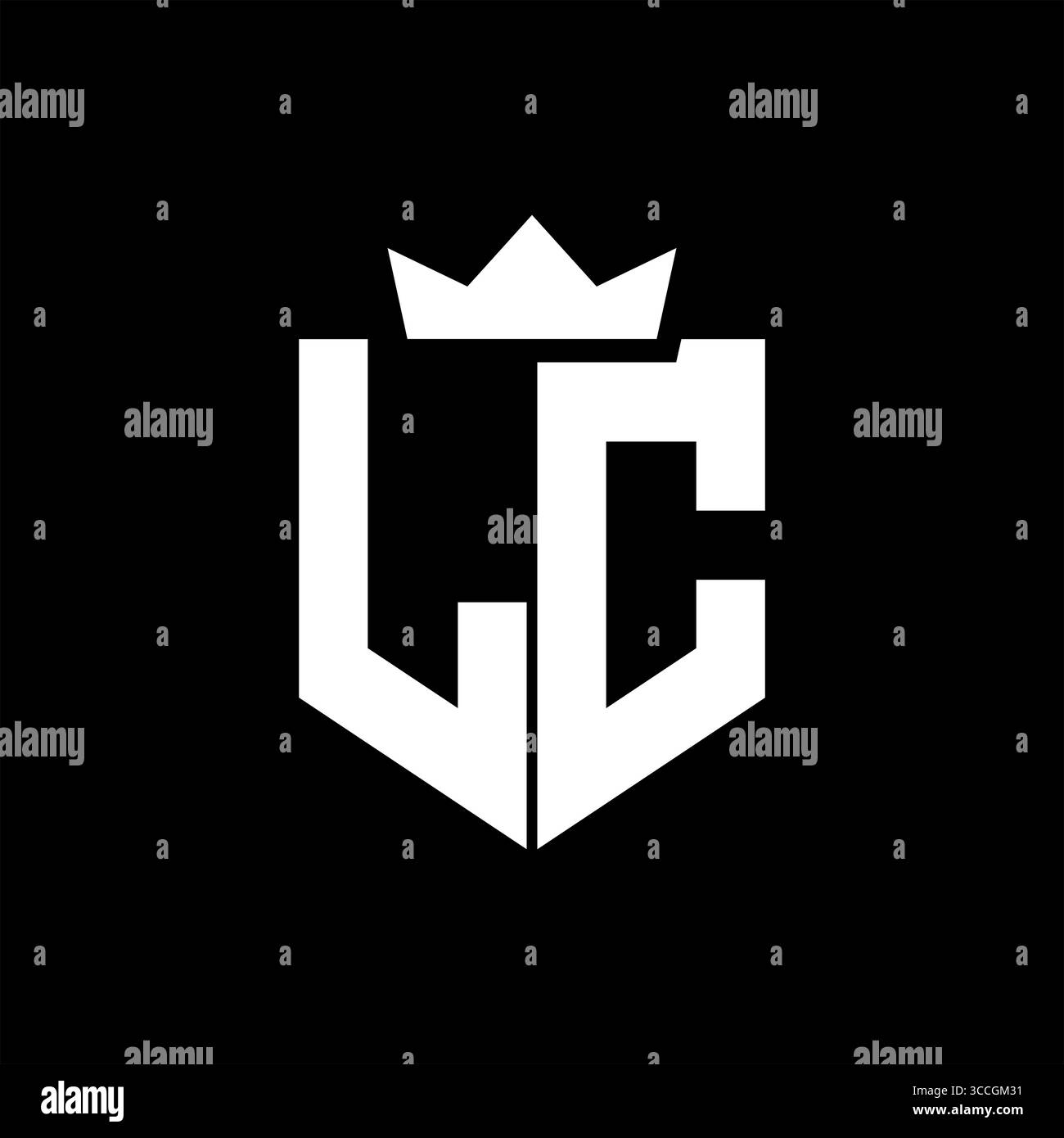 Vektorbild des LC-Logos eines Schildes mit scharfem geometrischem Stil mit spitzer Krone und dicker Schriftart Stock Vektor