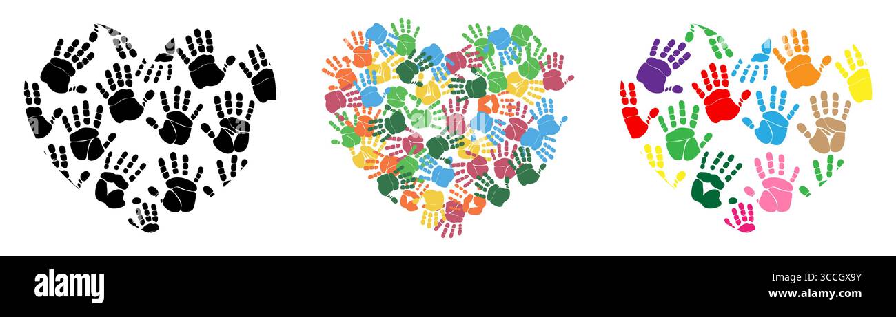 Farbenfrohe Handdrucke in Herzform. Stock Vektor