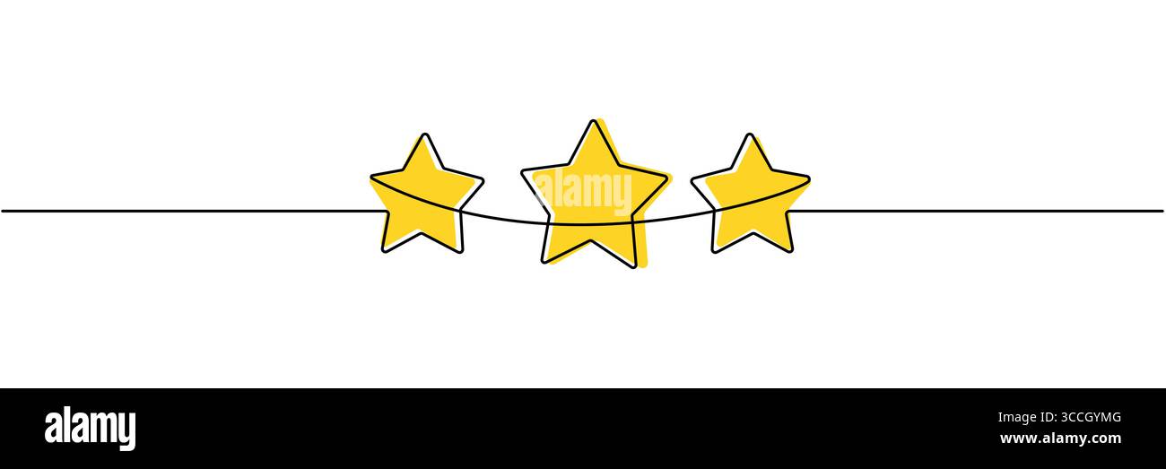 Durchgehende einzeilige Zeichnung. Symbol für 3-Sterne-Kundenbewertungen für Bewertungen. Bearbeitbare Kontur der Vektorabbildung. Stock Vektor