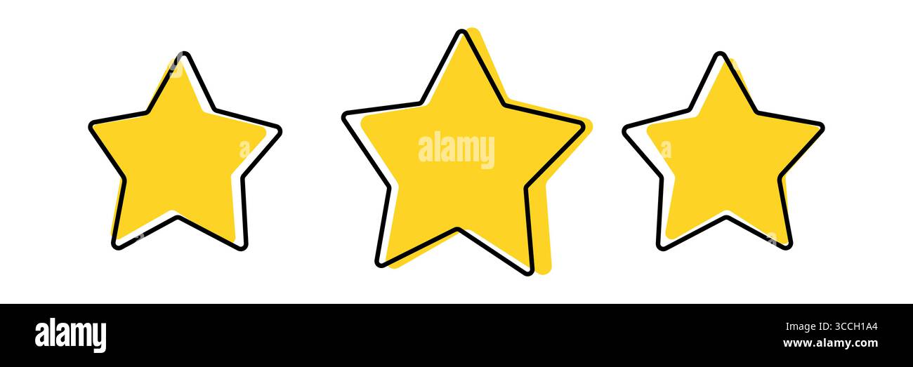 Doodle das Symbol für die Bewertung der Produktbewertung mit drei Sternen. Vektorabbildung. Stock Vektor