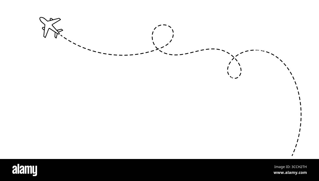 Flugzeugbahn in einer durchgehenden Linienzeichnung. Geschäftskonzept der Weltreise- und internationalen Fluggesellschaft mit TRACE im einfachen linearen Stil. Edi Stock Vektor
