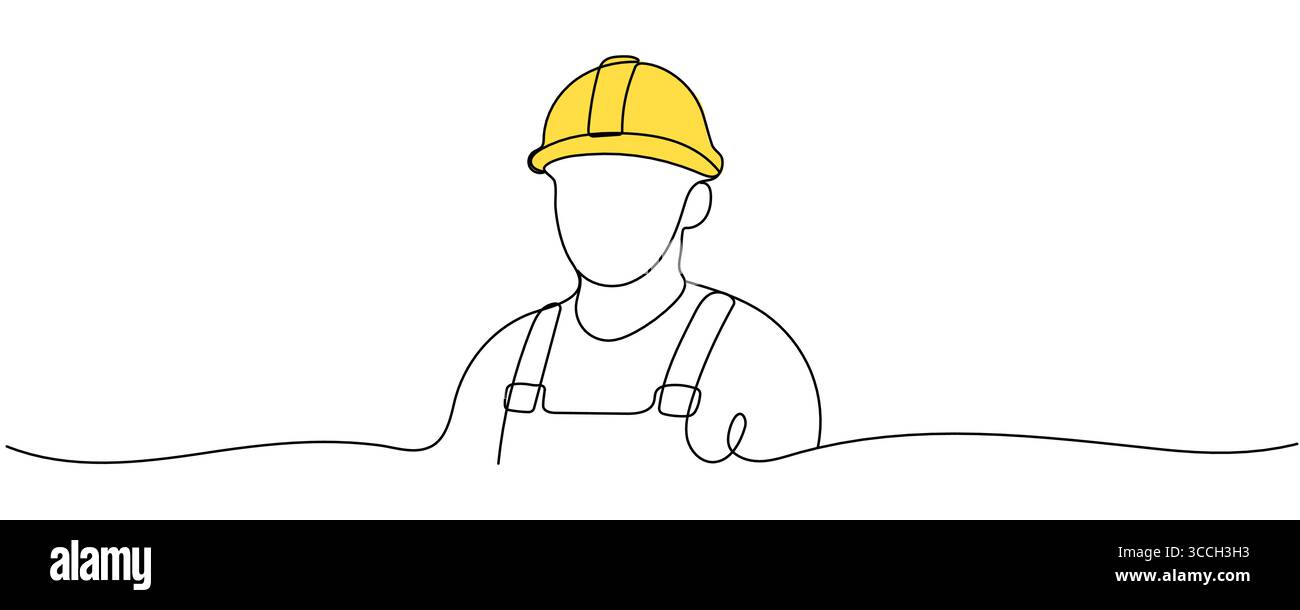 Einzelne durchgehende Linienzeichnung junger Bauarbeiter. Gebäudearchitektur Geschäftskonzept. Bearbeitbare Kontur des Entwurfsvektors für eine Linienzeichnung. Stock Vektor