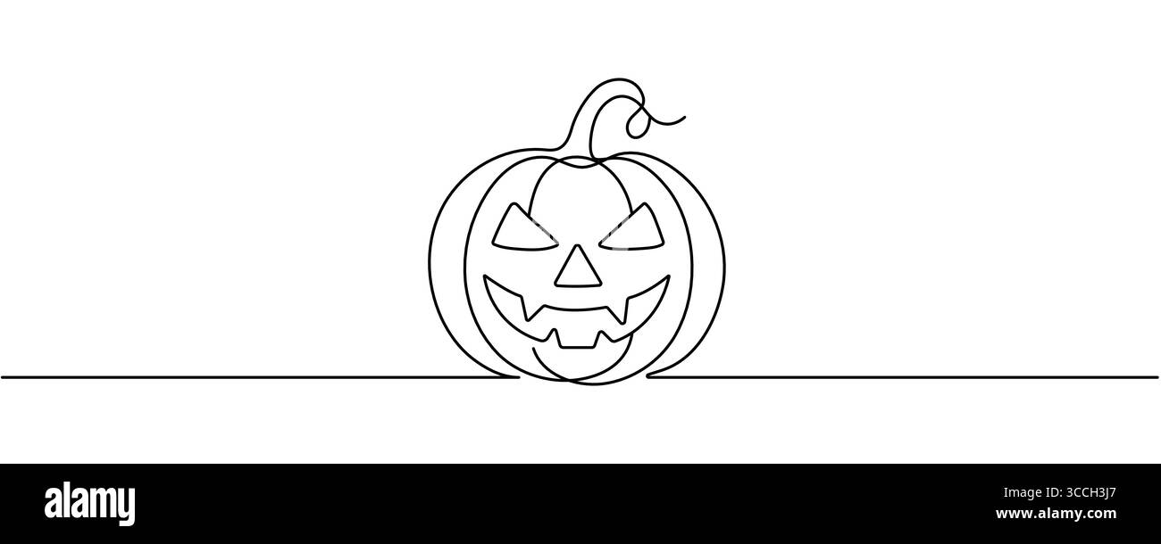 Durchgehende einzeilige Zeichnung Jack o Laterne. Vektor-Illustration Halloween Konzept Linie Kunst, Umrisssilhouette. Halloween Kürbissymbol bearbeitbarer Strich Stock Vektor