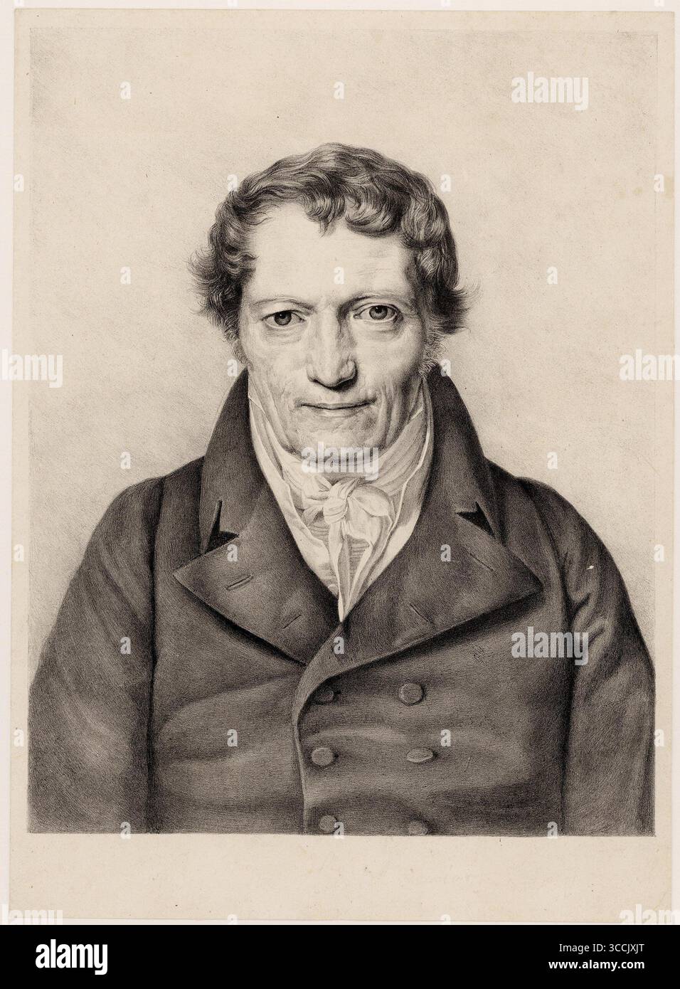 Historisches Portraitkunstwerk des deutschen Musikverlegers Gottfried Christoph Härtel (1763–1827), dargestellt in einer Frontalbüstenansicht vor klarem Hintergrund. Lithographie von Ferdinand Georg Waldmüller, 1823. Stockfoto