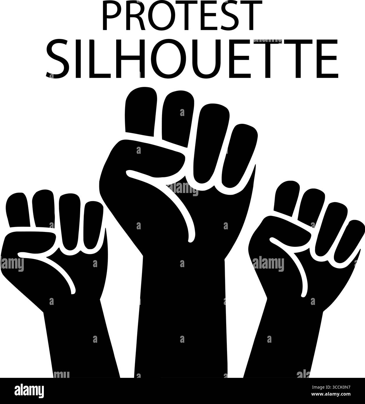 Kraftvolle, hochgezogene Faustsilhouetten symbolisieren Protest, Einheit und Widerstand gegen Ungerechtigkeit für wirkungsvolle Kampagnen. Stock Vektor