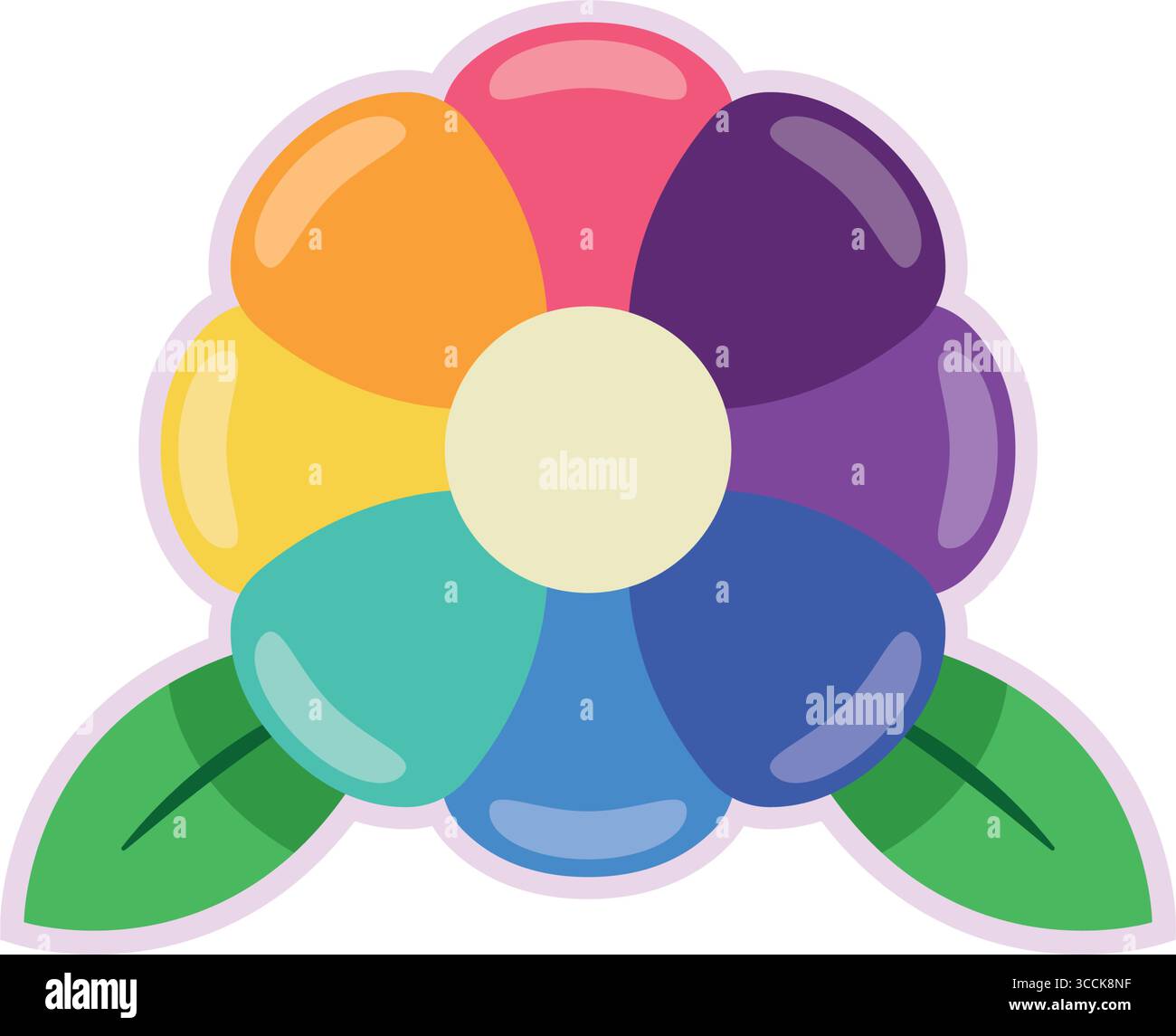 Regenbogenblüte mit Blütenblättern. Vektor Stock Vektor