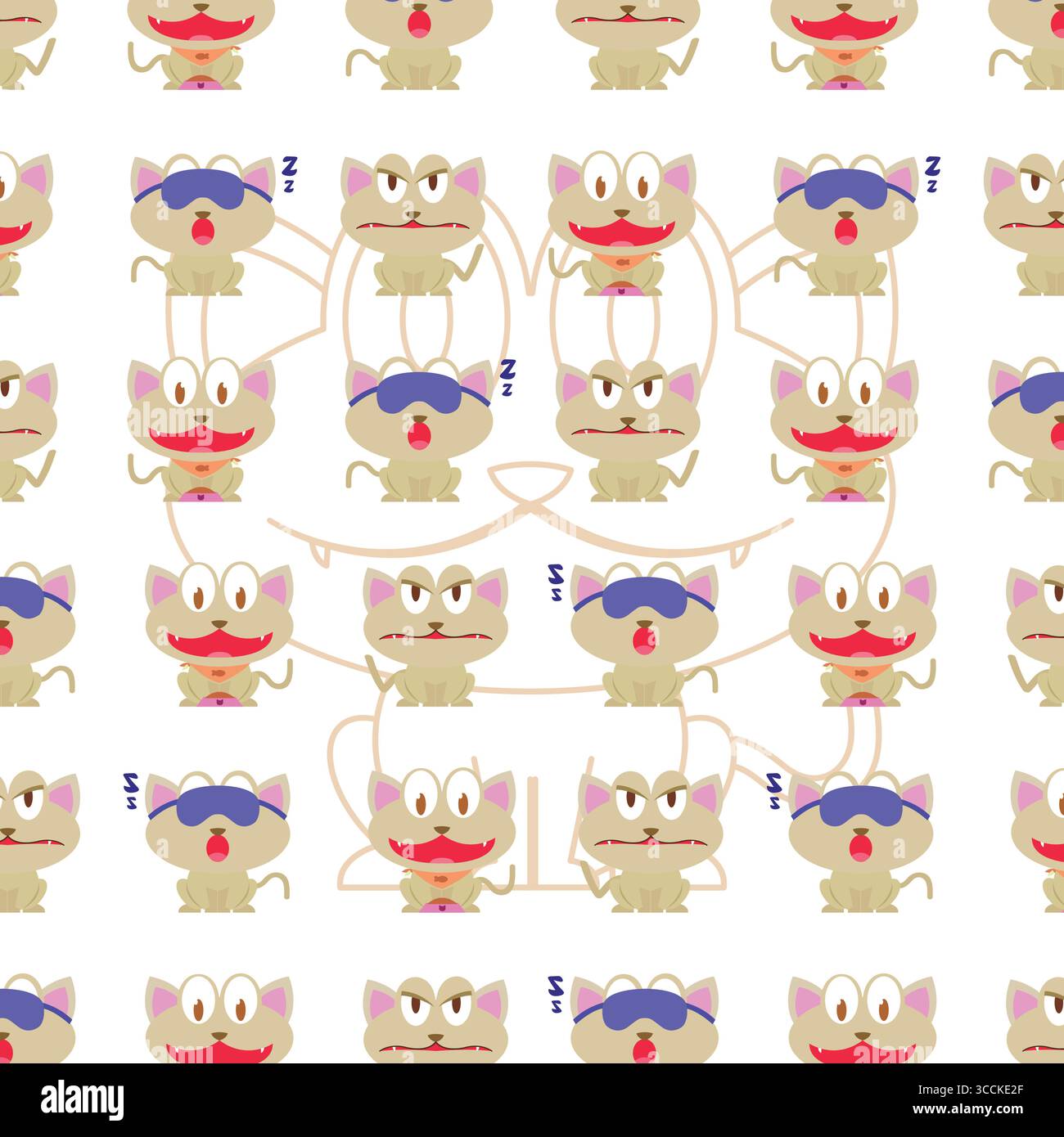 Cat Emotions Muster Set. Vektor Stock Vektor