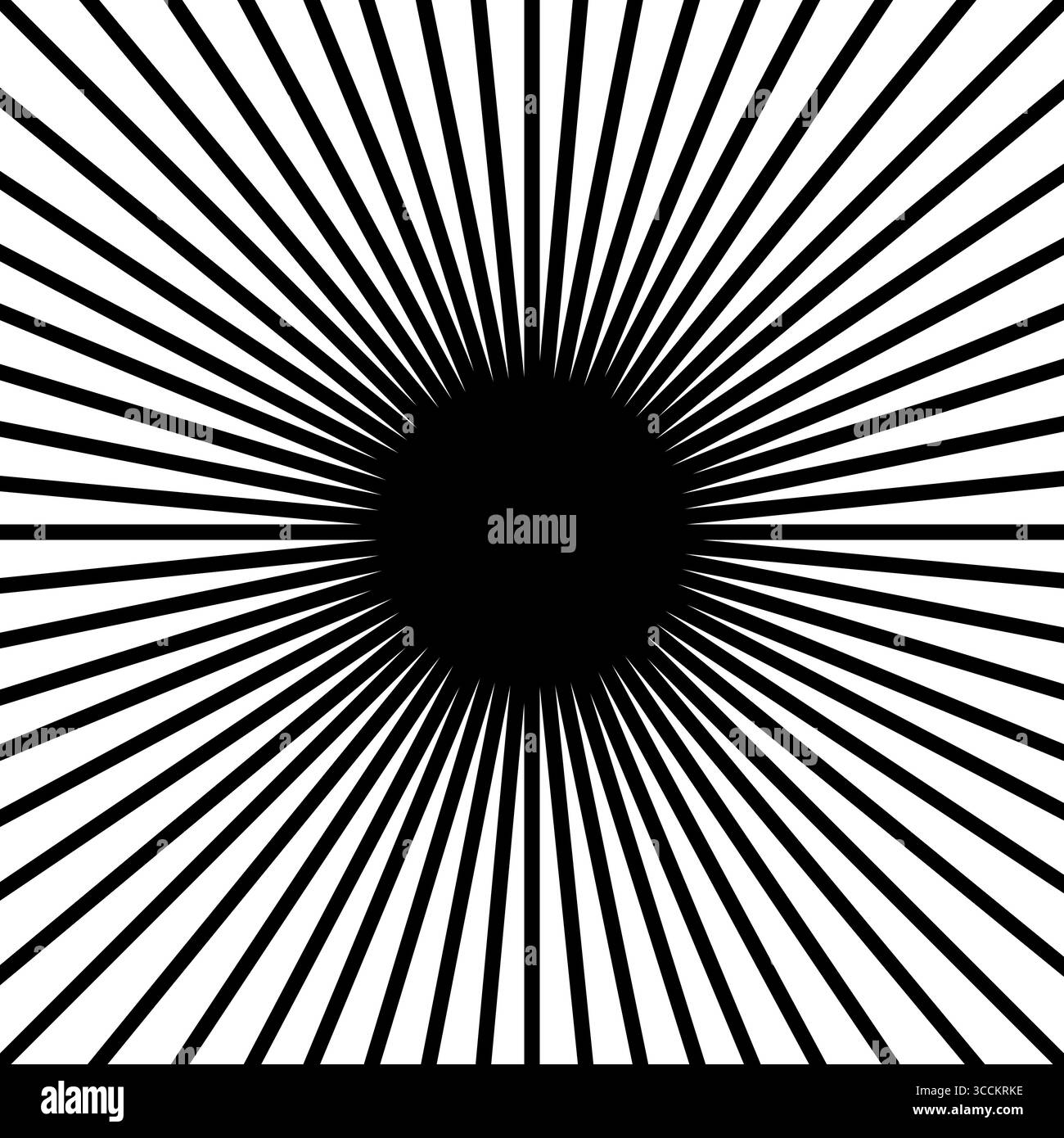 Gerade radiale Linien in quadratischer Form. Sonnenstrahlen-Symbol auf weißem Hintergrund. Sonnenaufgang, Sonnenaufgang oder Sonnenuntergang. Poster „Strahlkraft“, „Explosion“ oder „Feuerwerk“. Vektorgrafik. Stock Vektor