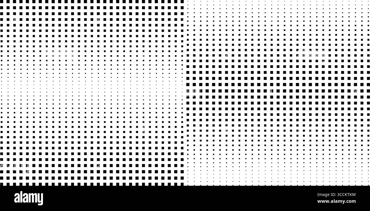 Muster mit schwarzen, wiederholten quadratischen Formen auf weißem Hintergrund. Hintergrundbild mit verblasstem Halbtonverlauf. Abstraktes geometrisches Punktmuster. Vektorgrafik. Stock Vektor Muster mit schwarzen, wiederholten quadratischen Formen auf weißem Hintergrund. Hintergrundbild mit verblasstem Halbtonverlauf. Abstraktes geometrisches Punktmuster. Vektorgrafik. Stock Vektor