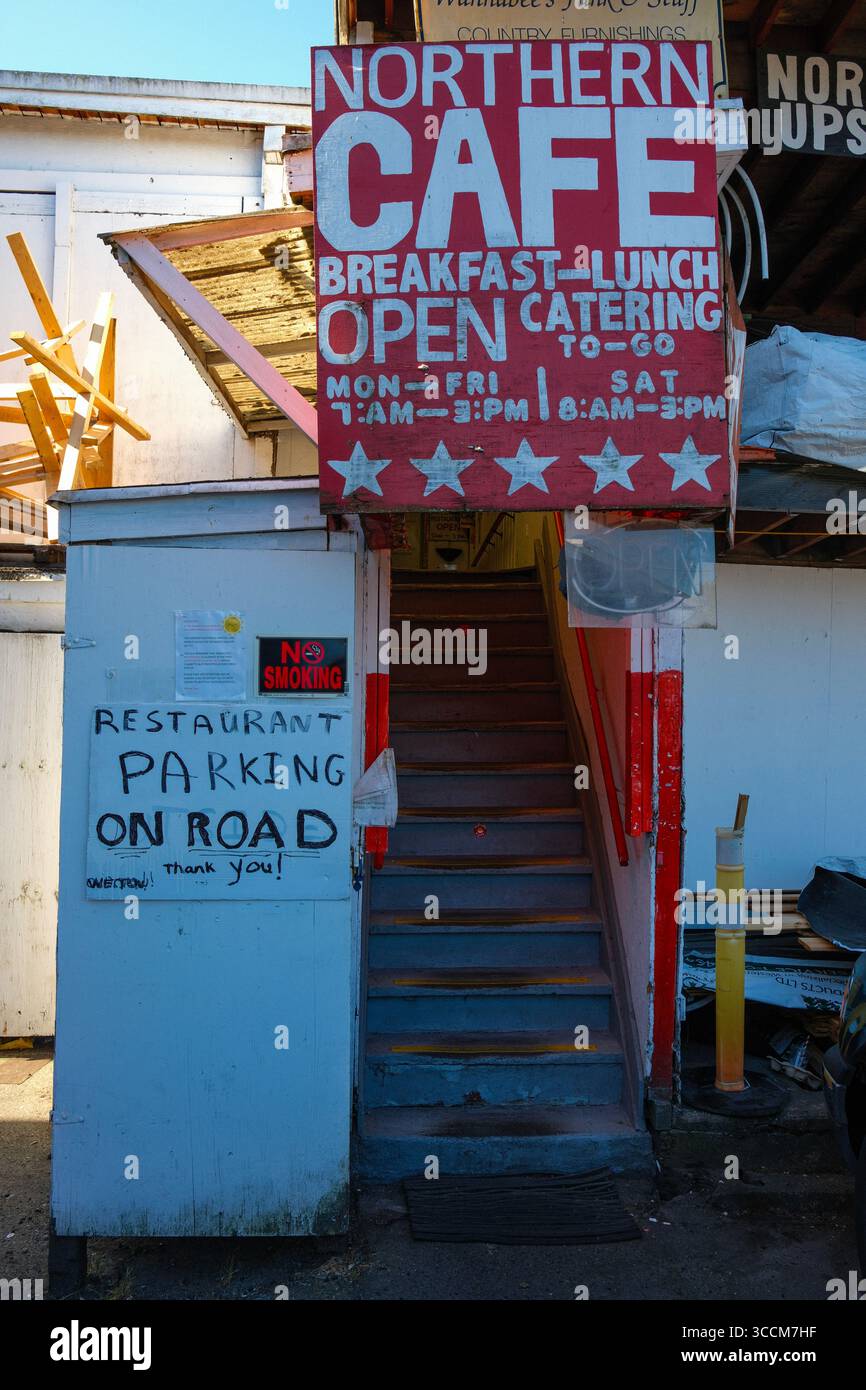 Eintritt zum historischen Northern Cafe in South Vancouver, BC. Stockfoto